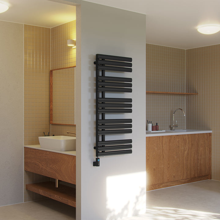 Percival - Black Electric Towel Rail H1120mm x W500mm 600w Thermostatic WIFI