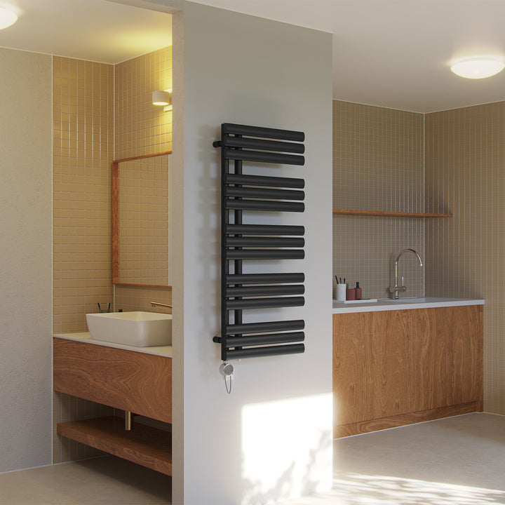 Percival - Black Electric Towel Rail H1120mm x W500mm 600w Thermostatic