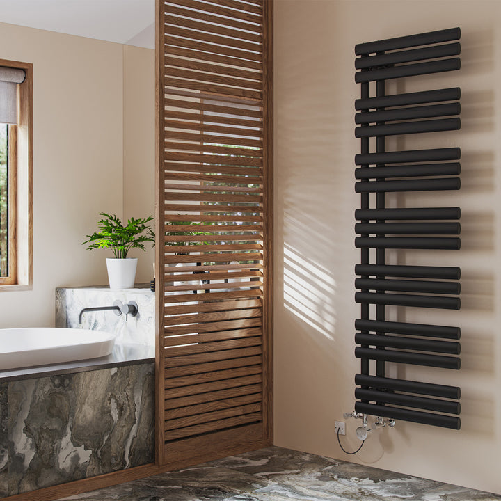 Percival - Black Dual Fuel Towel Rail H1592mm x W500mm Thermostatic