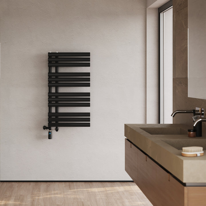 Percival - Black Dual Fuel Towel Rail H884mm x W500mm Thermostatic WIFI