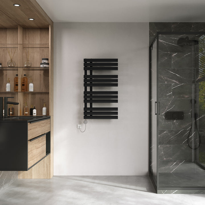 Percival - Black Electric Towel Rail H884mm x W500mm 300w Thermostatic