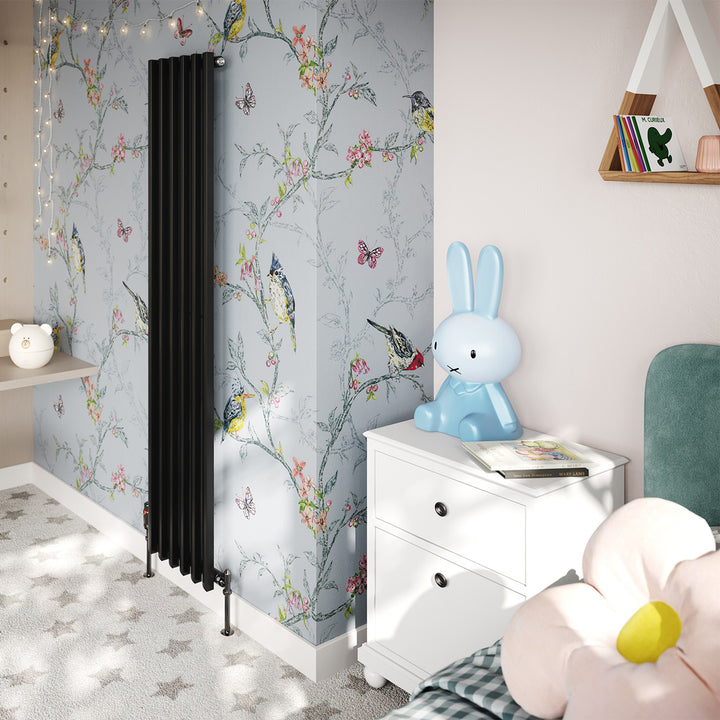 Scalloway - Black Vertical Radiator H1600mm x W355mm Single Panel