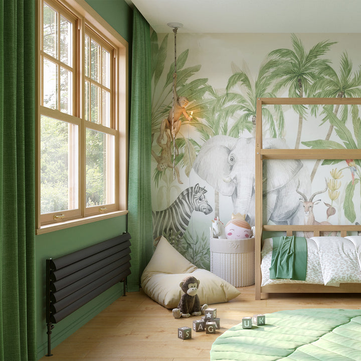 Scalloway - Black Horizontal Radiator H355mm x W1600mm Single Panel