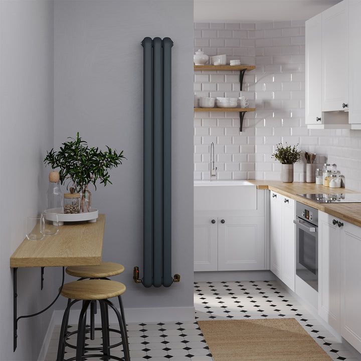 Sherwood - Anthracite Vertical Round Top Column Radiator H1800mm x W229mm 2 Column