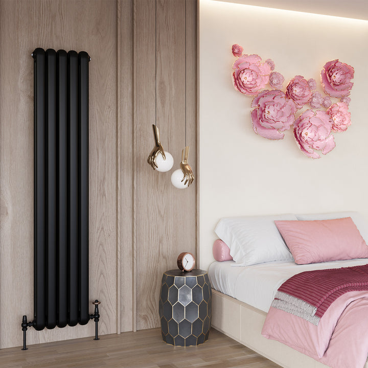 Sherwood - Black Vertical Round Top Column Radiator H1800mm x W368mm 2 Column
