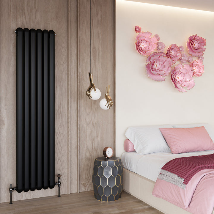 Sherwood - Black Vertical Round Top Column Radiator H1800mm x W437mm 2 Column
