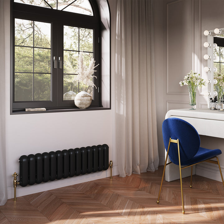 Sherwood - Black Round Top Column Radiator H300mm x W993mm 2 Column