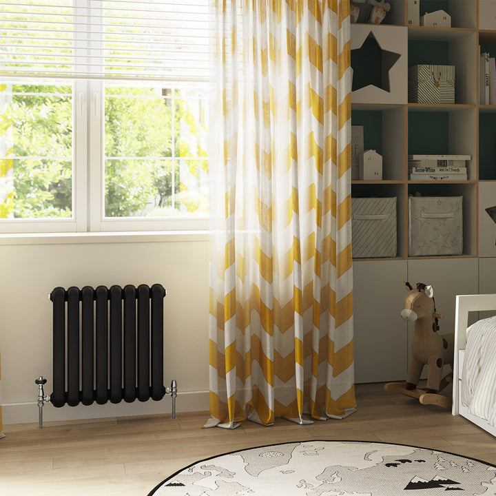 Sherwood - Black Round Top Column Radiator H600mm x W576mm 2 Column