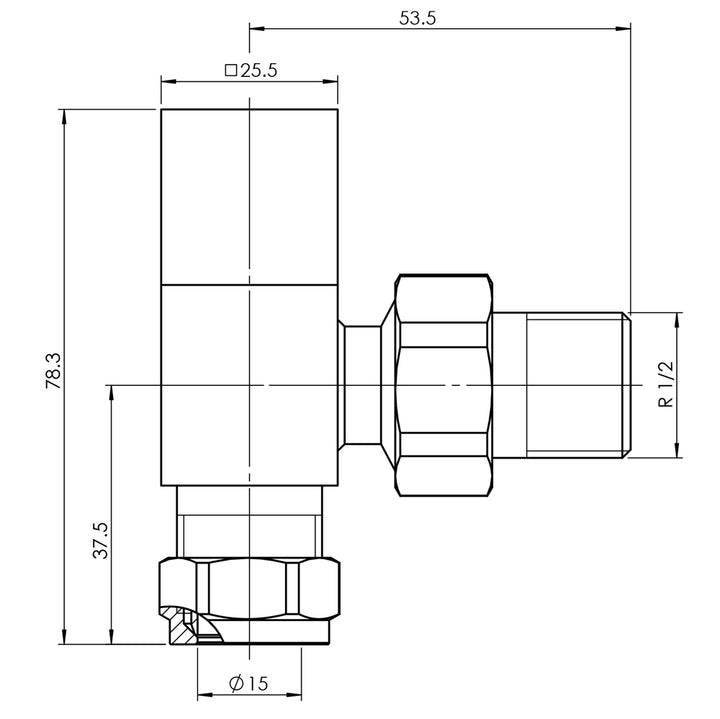 Square - White Radiator Valves Angled 15mm