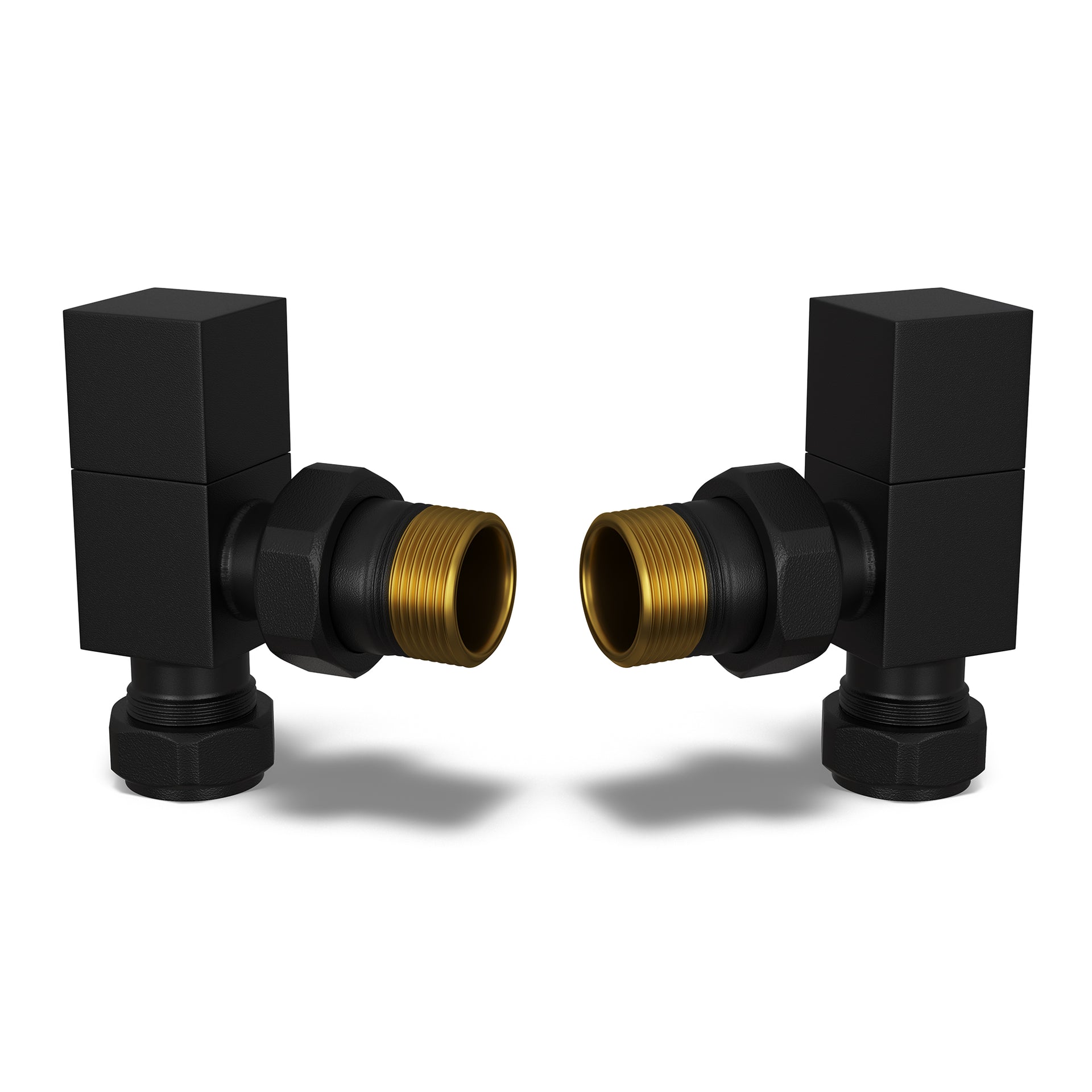Square - Black Radiator Valves Angled 8mm