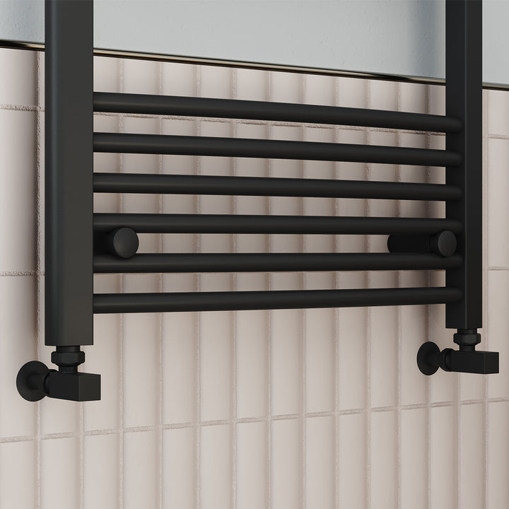 Square - Black Radiator Valves Angled 15mm