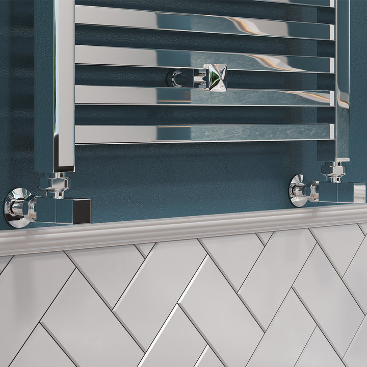 Square Chrome Radiator Valve Angled Polished 10mm