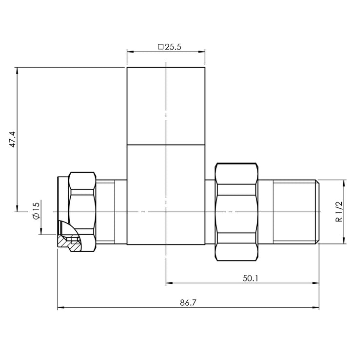 Square - Black Radiator Valves Straight 15mm