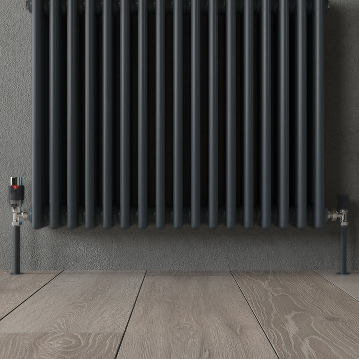 Talus Flair - Anthracite Thermostatic Radiator Valve & Installation Kit Angled 15mm