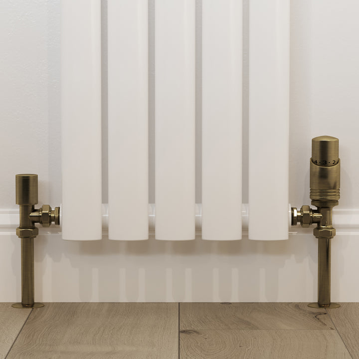 Talus Bold - Antique Brass Thermostatic Radiator Valve & Lockshield Angled 8mm
