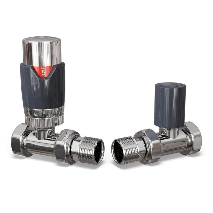 Talus Flair - Anthracite Thermostatic Radiator Valve & Lockshield Straight 10mm