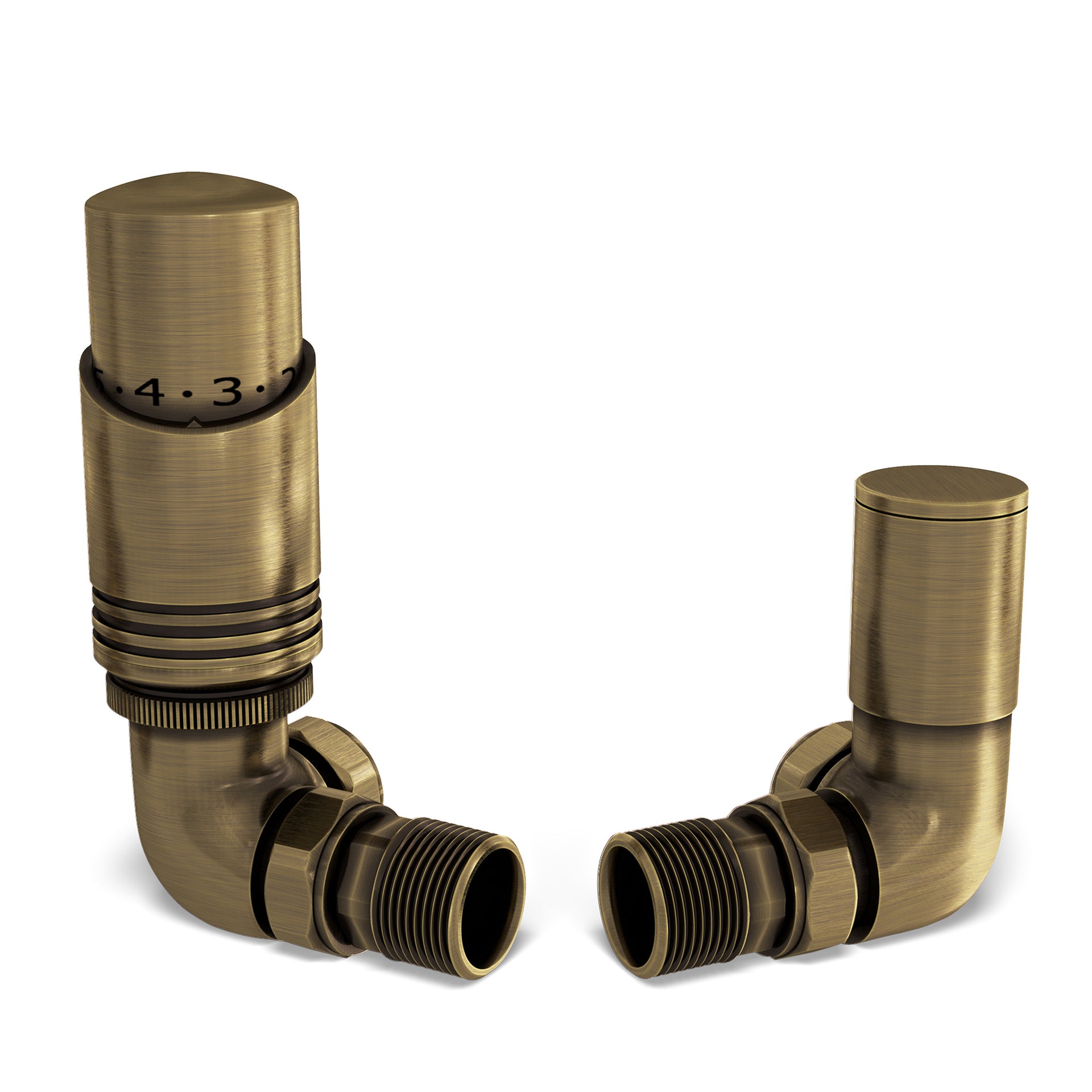 Talus Bold - Antique Brass Thermostatic Radiator Valve & Lockshield Corner 10mm