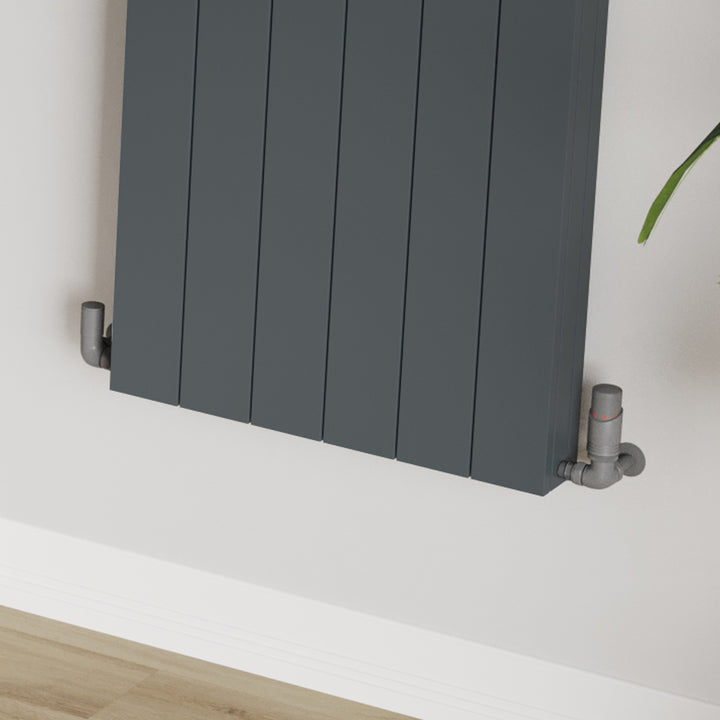 Talus Bold - Natural Pewter Thermostatic Radiator Valve & Lockshield Corner 8mm