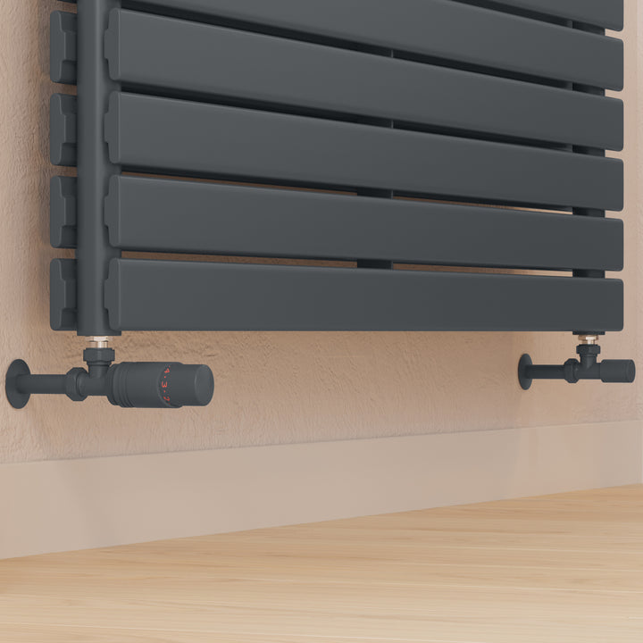 Talus Bold - Anthracite Thermostatic Radiator Valve & Installation Kit Angled 15mm