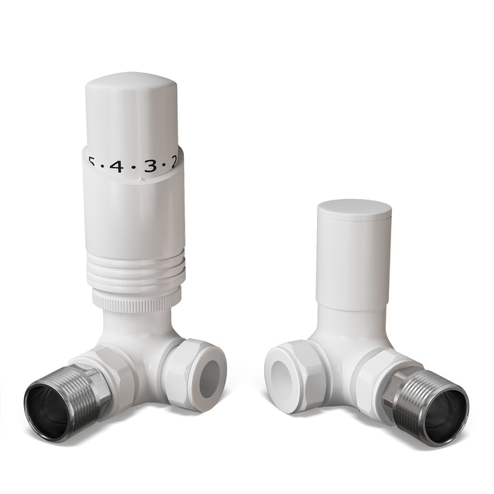 Talus Bold - White Thermostatic Radiator Valve & Lockshield Corner 10mm