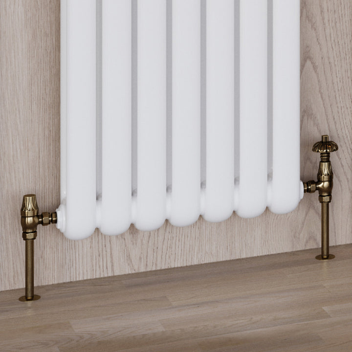Signature Metal Head - Antique Brass Thermostatic Radiator Valve & Lockshield Angled 15mm