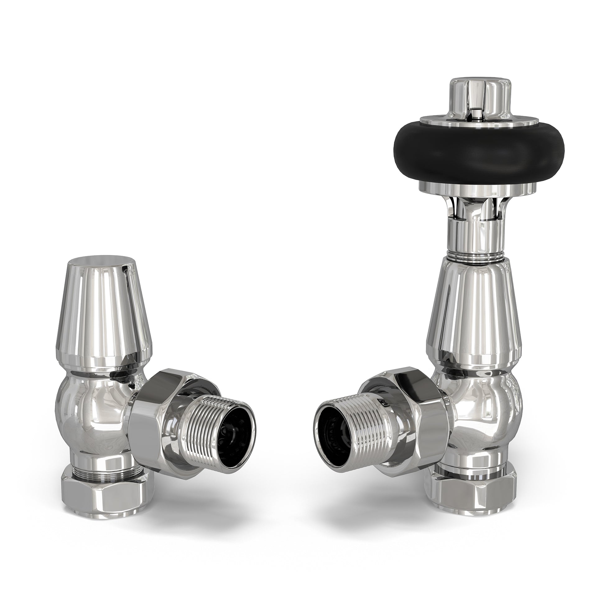 Signature Wooden Head - Chrome Thermostatic Radiator Valve & Lockshield Angled 8mm