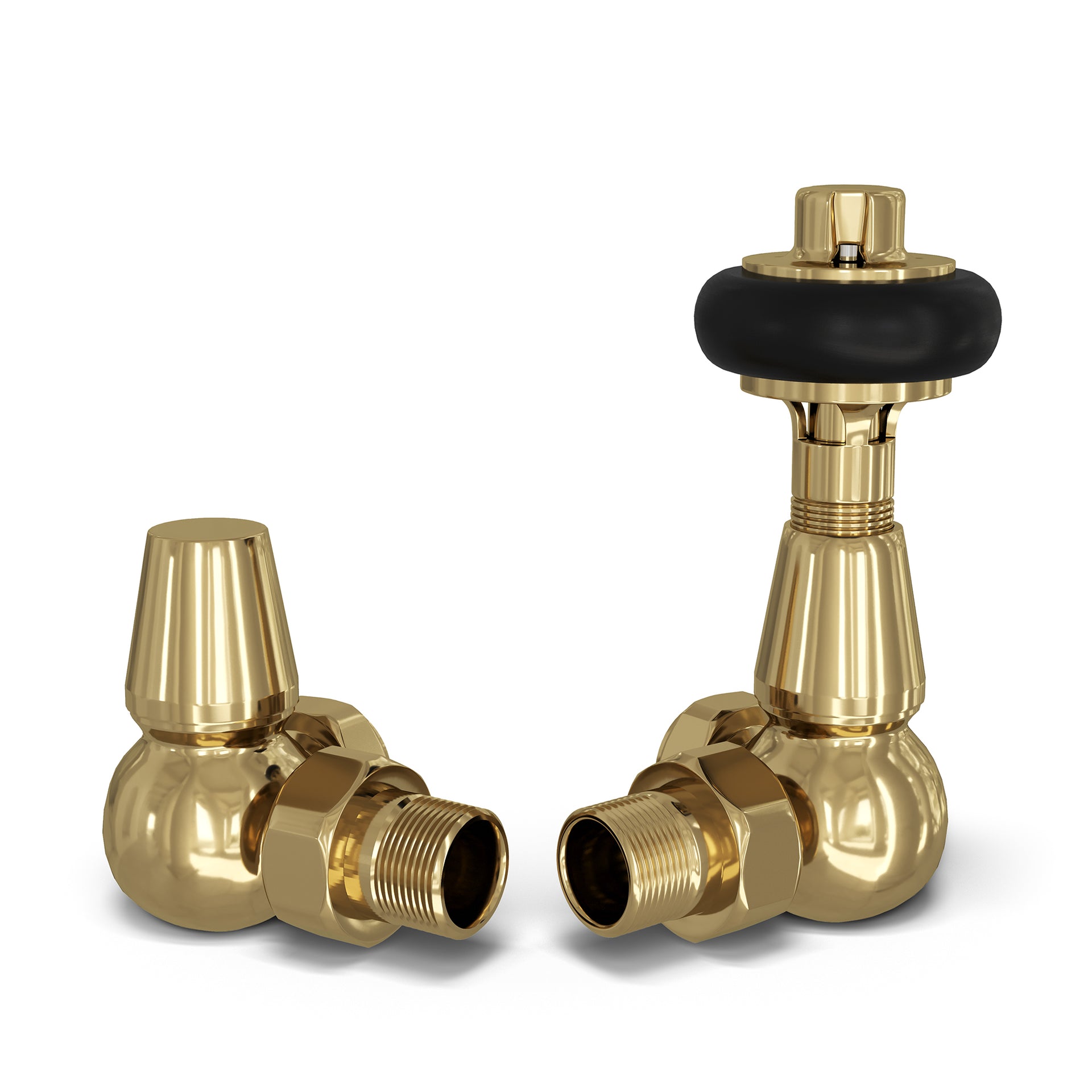 Signature Wooden Head - Polished Brass Thermostatic Radiator Valve & Lockshield Corner 10mm