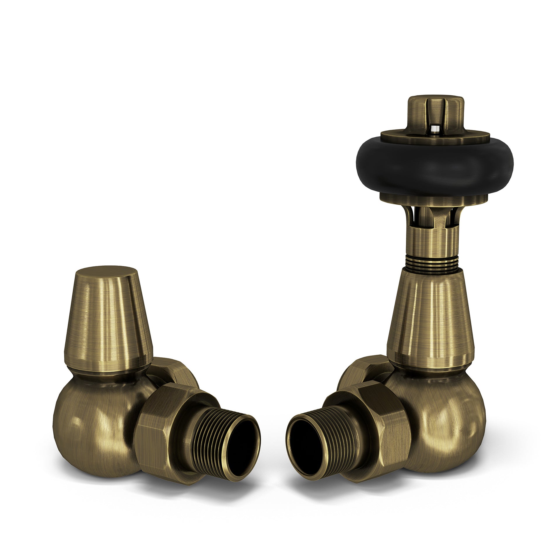 Signature Wooden Head - Antique Brass Thermostatic Radiator Valve & Lockshield Corner 8mm