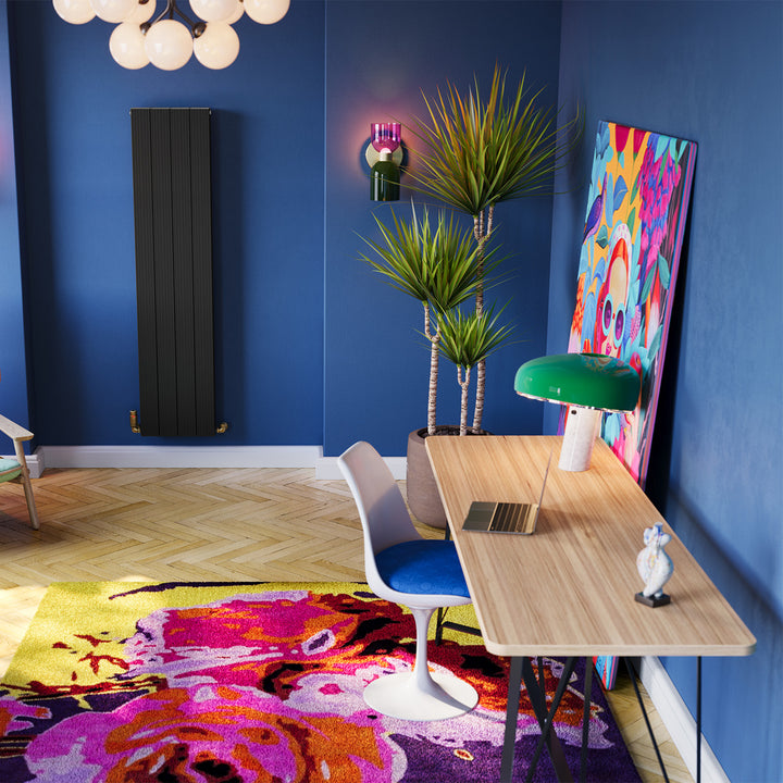 Thetford - Black Vertical Radiator Double Panel H1600mm x W372mm Grooved