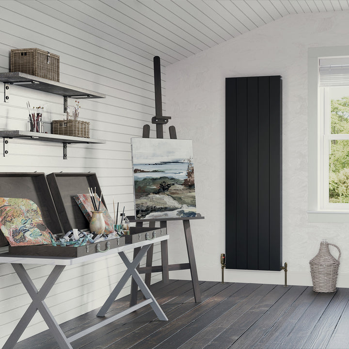 Thetford - Black Vertical Radiator Double Panel H1600mm x W466mm Smooth