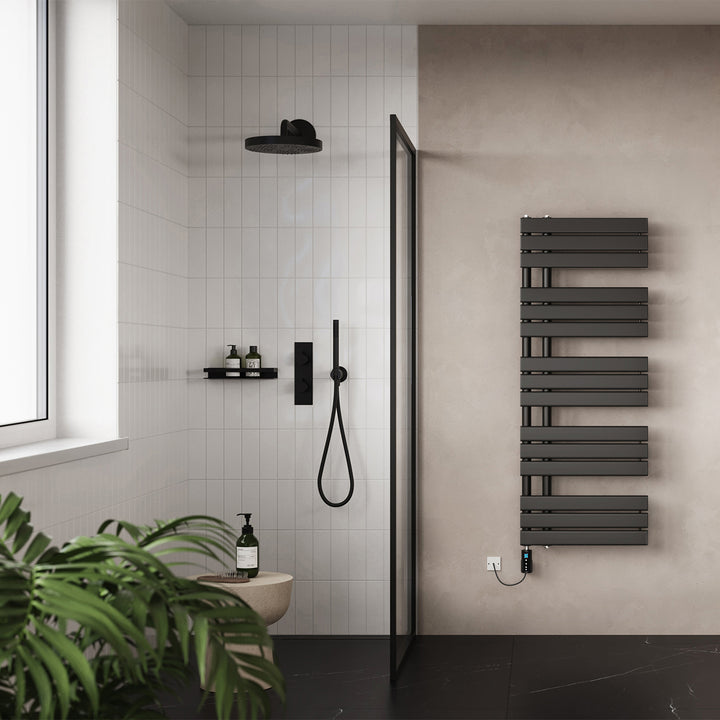 Tristan - Black Electric Towel Rail H1292mm x W500mm 600w Thermostatic WIFI