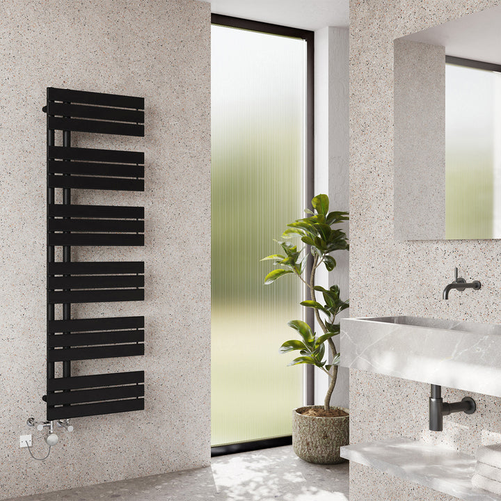 Tristan - Black Dual Fuel Towel Rail H1564mm x W500mm Thermostatic