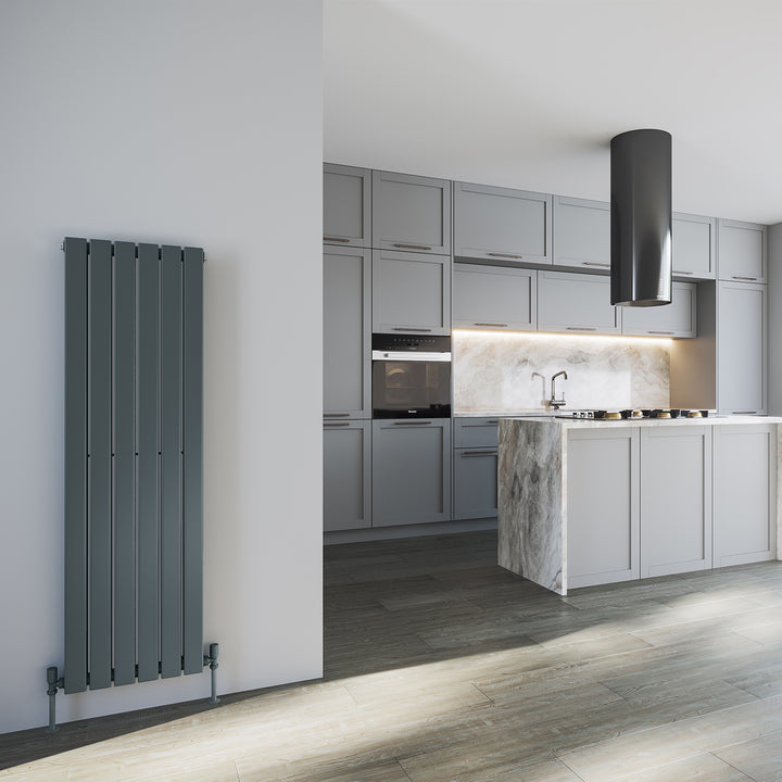Typhoon - Anthracite Designer Radiator H1400mm x W408mm Double Panel - Feet Included
