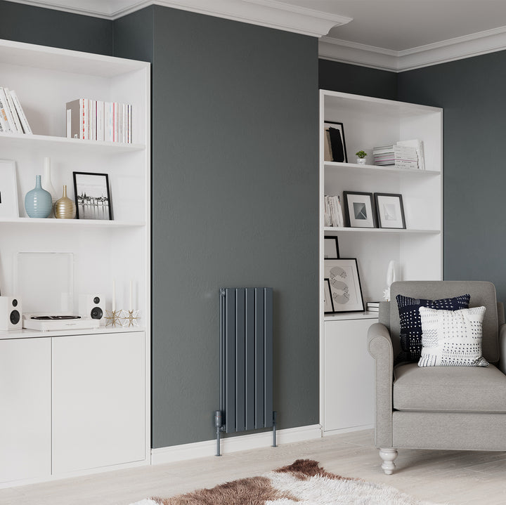 Typhoon - Anthracite Designer Radiator H800mm x W340mm Double Panel - Feet Included