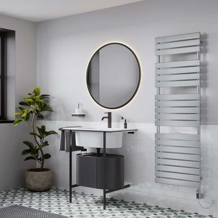 Typhoon Silver Electric Towel Rail 1564mm x 500mm – 900W Thermostatic WiFi Heated Bathroom Radiator