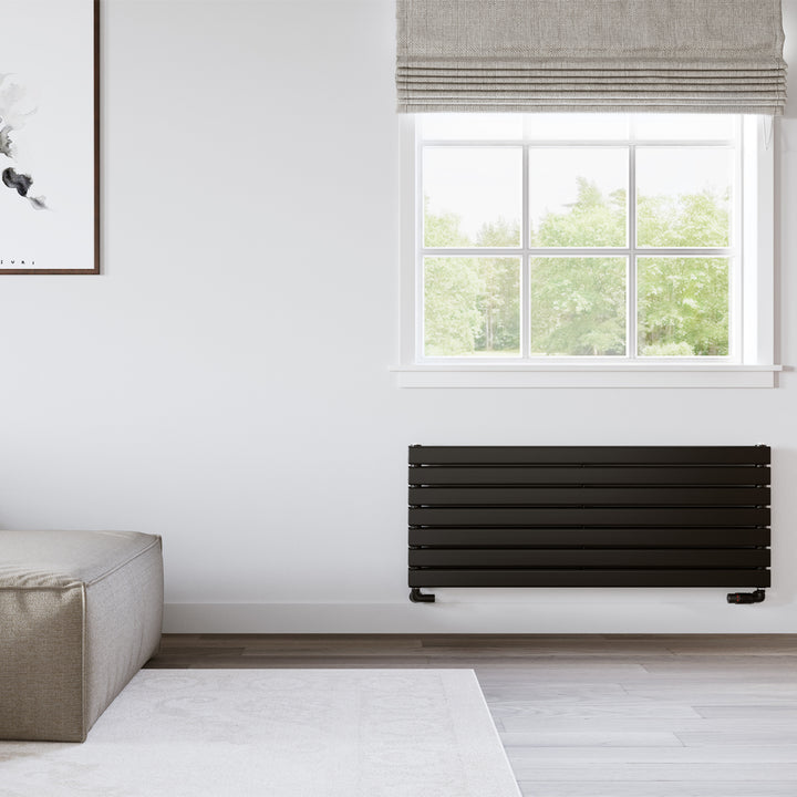 Typhoon Axis - Black Horizontal Radiator H476mm x W1200mm Double Panel
