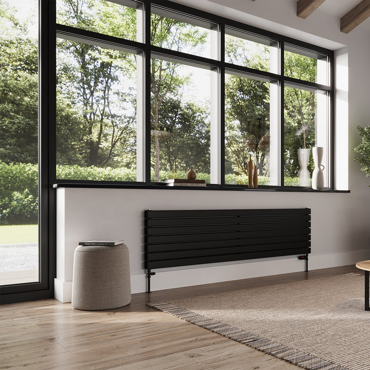 Typhoon Axis - Black Horizontal Radiator H476mm x W1800mm Double Panel