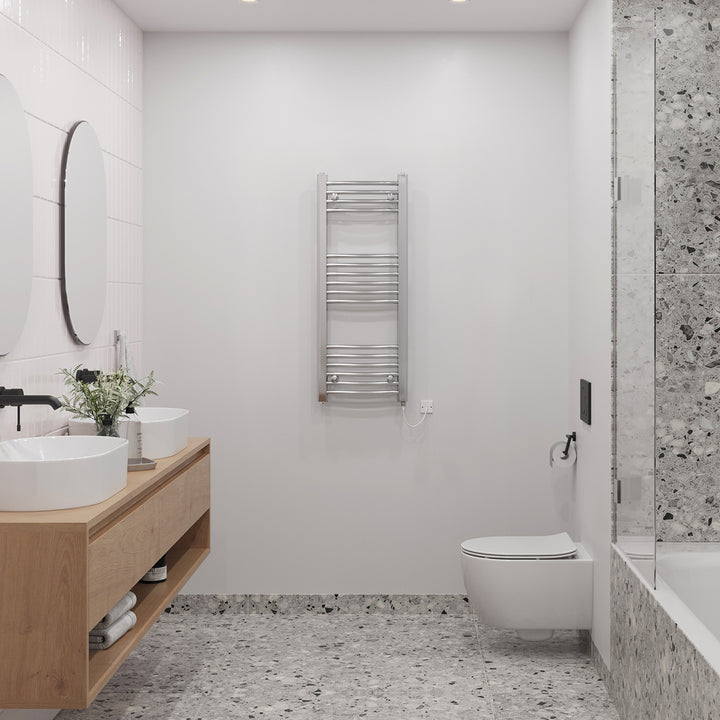 Zennor - Chrome Electric Towel Rail H1000mm x W400mm Curved 200w Standard
