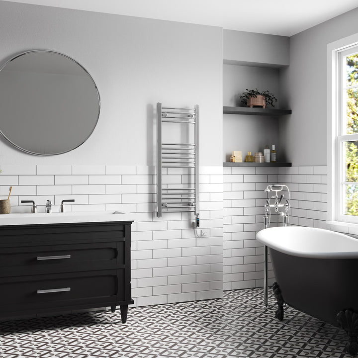 Zennor - Chrome Electric Towel Rail H1000mm x W400mm Curved 200w Thermostatic WIFI