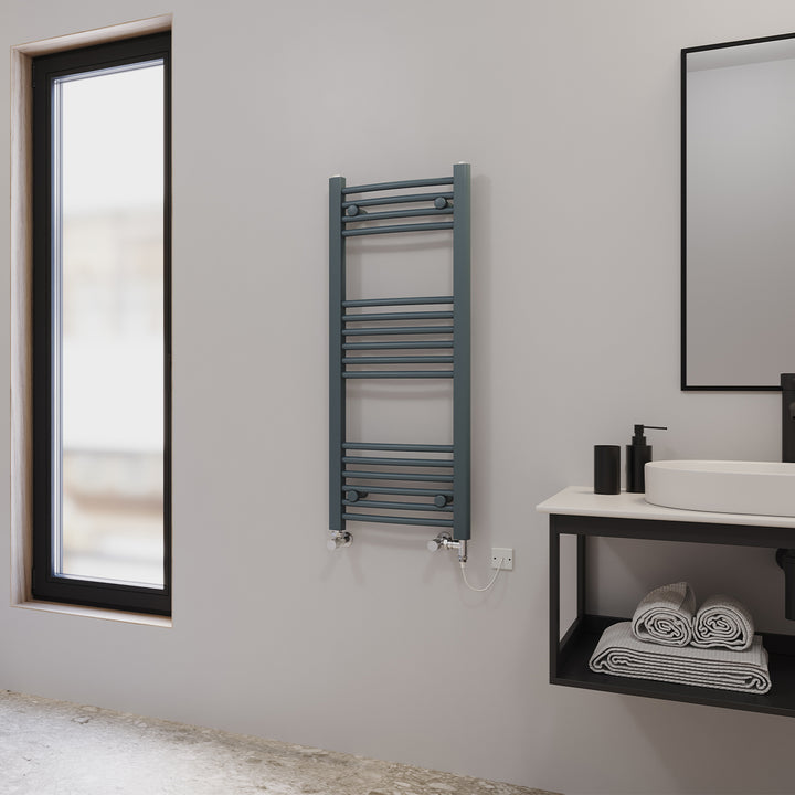 Zennor - Anthracite Dual Fuel Towel Rail H1000mm x W400mm Standard - Curved
