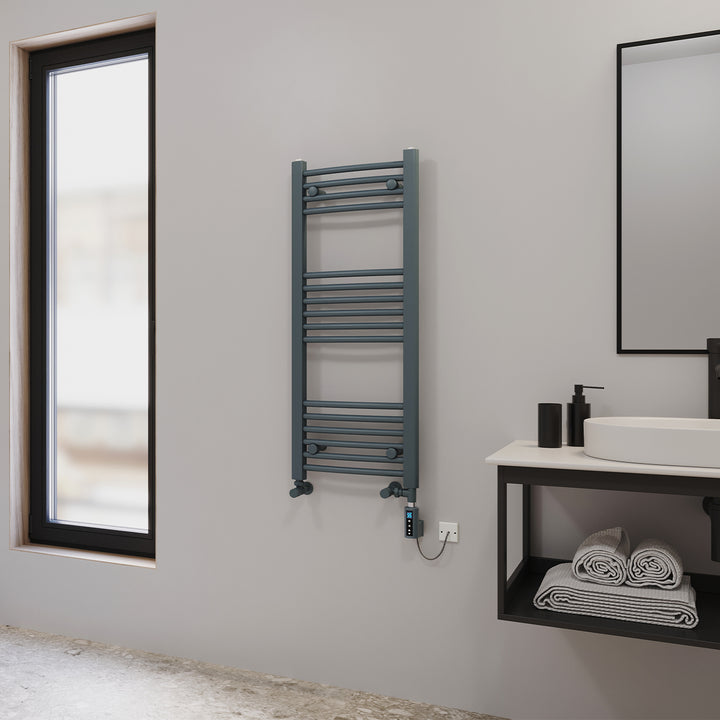 Zennor - Anthracite Dual Fuel Towel Rail H1000mm x W400mm Thermostatic WIFI - Curved