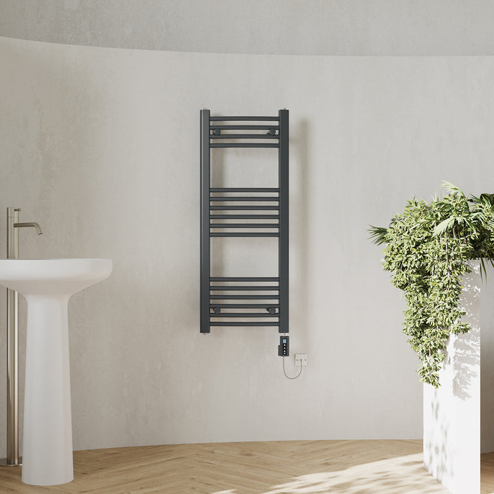 Zennor - Anthracite Electric Towel Rail H1000mm x W400mm Curved 300w Thermostatic WIFI