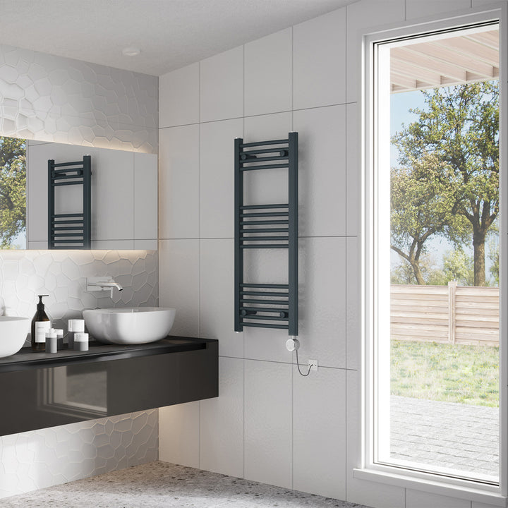 Zennor - Anthracite Electric Towel Rail H1000mm x W400mm Curved 300w Thermostatic