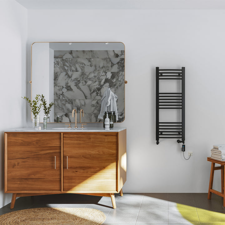 Zennor - Black Dual Fuel Towel Rail H1000mm x W400mm Thermostatic WIFI - Curved