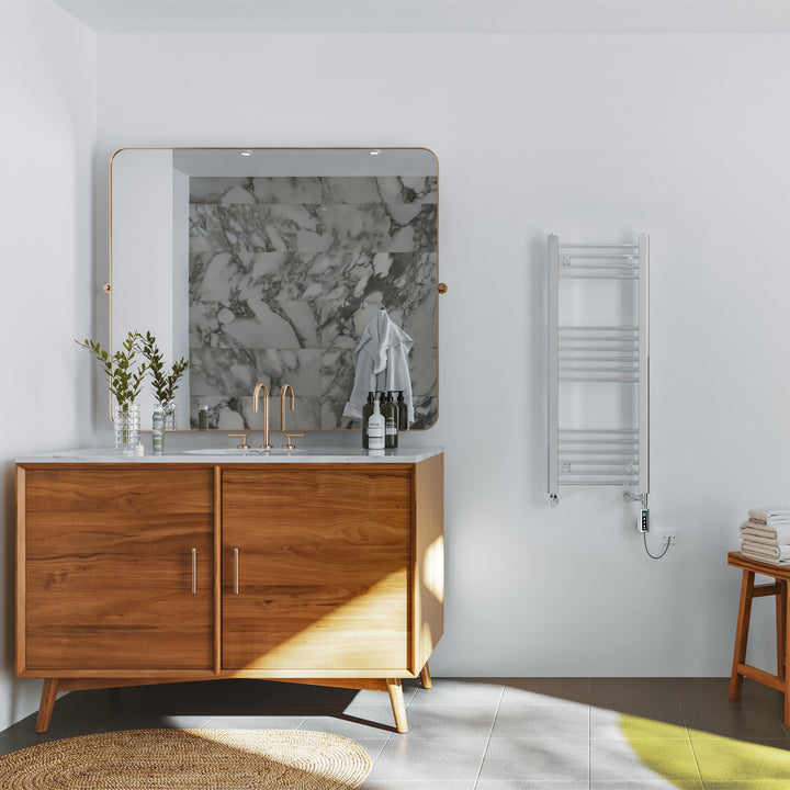 Zennor - Chrome Dual Fuel Towel Rail H1000mm x W400mm Thermostatic WIFI - Straight