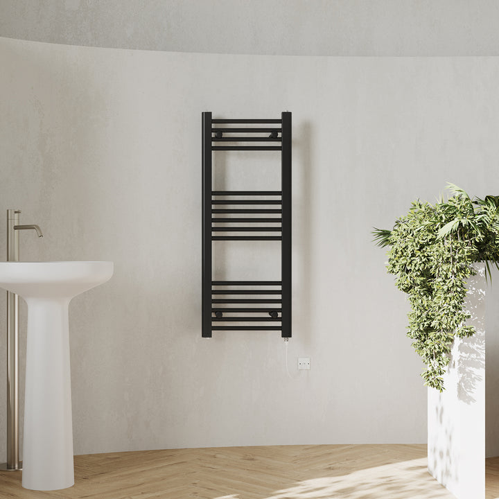 Zennor - Black Electric Towel Rail H1000mm x W400mm Straight 300w Standard