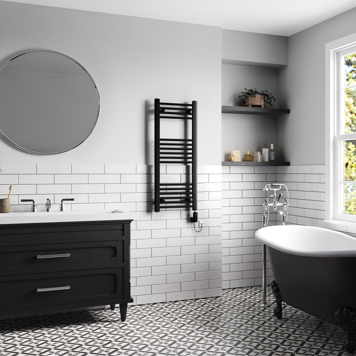 Zennor - Black Electric Towel Rail H1000mm x W400mm Straight 300w Thermostatic WIFI