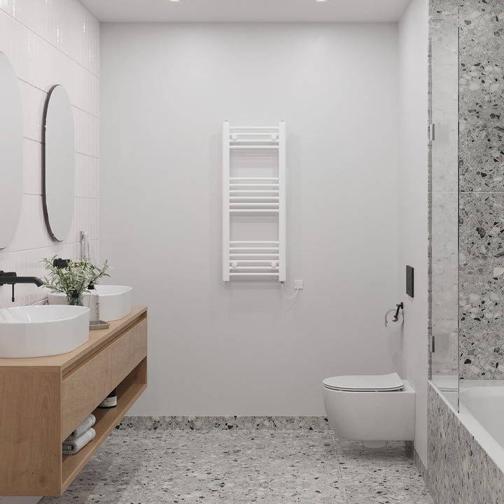 Zennor - White Electric Towel Rail H1000mm x W400mm Straight 300w Standard