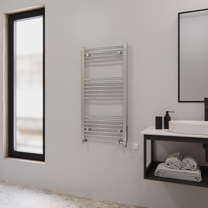 Zennor - Chrome Dual Fuel Towel Rail H1000mm x W500mm Standard - Curved