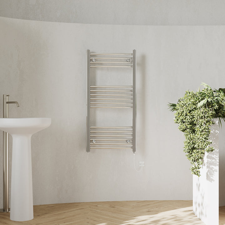 Zennor - Chrome Electric Towel Rail H1000mm x W500mm Curved 200w Standard